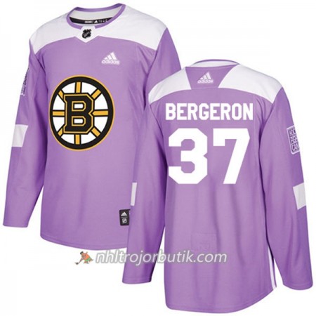 Män Ishockey Boston Bruins Tröja Patrice Bergeron 37 Adidas 2017-2018 Lila Fights Cancer Practice Authentic